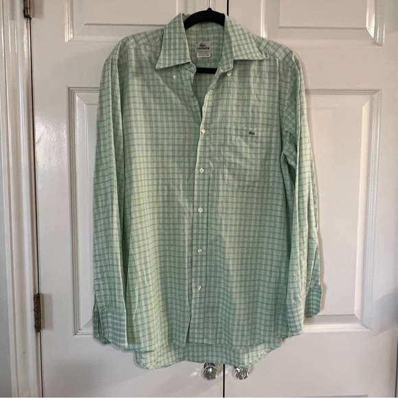 Lacoste Long Sleeves Button Down Shirt light Green plaid Size 40/M - Picture 1 of 9